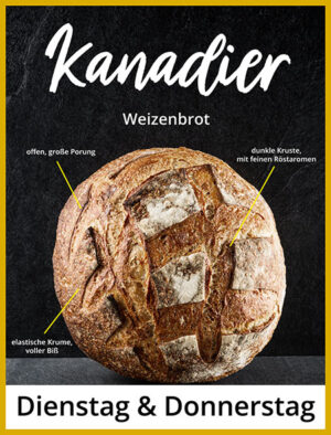 Der Kanadier von Brotsucht. Ein Weizenbrot. Der Allrounder, ideal für Sandwich, zu Suppen, Eintöpfe. Schmeckt auch toll getoastet.